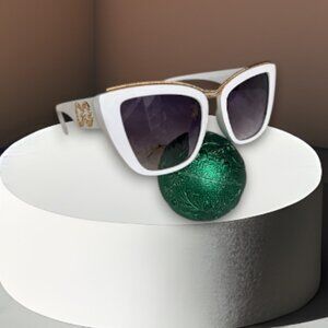 White Cat Eye Sunglasses with Gold Accent and Gradient Lenses